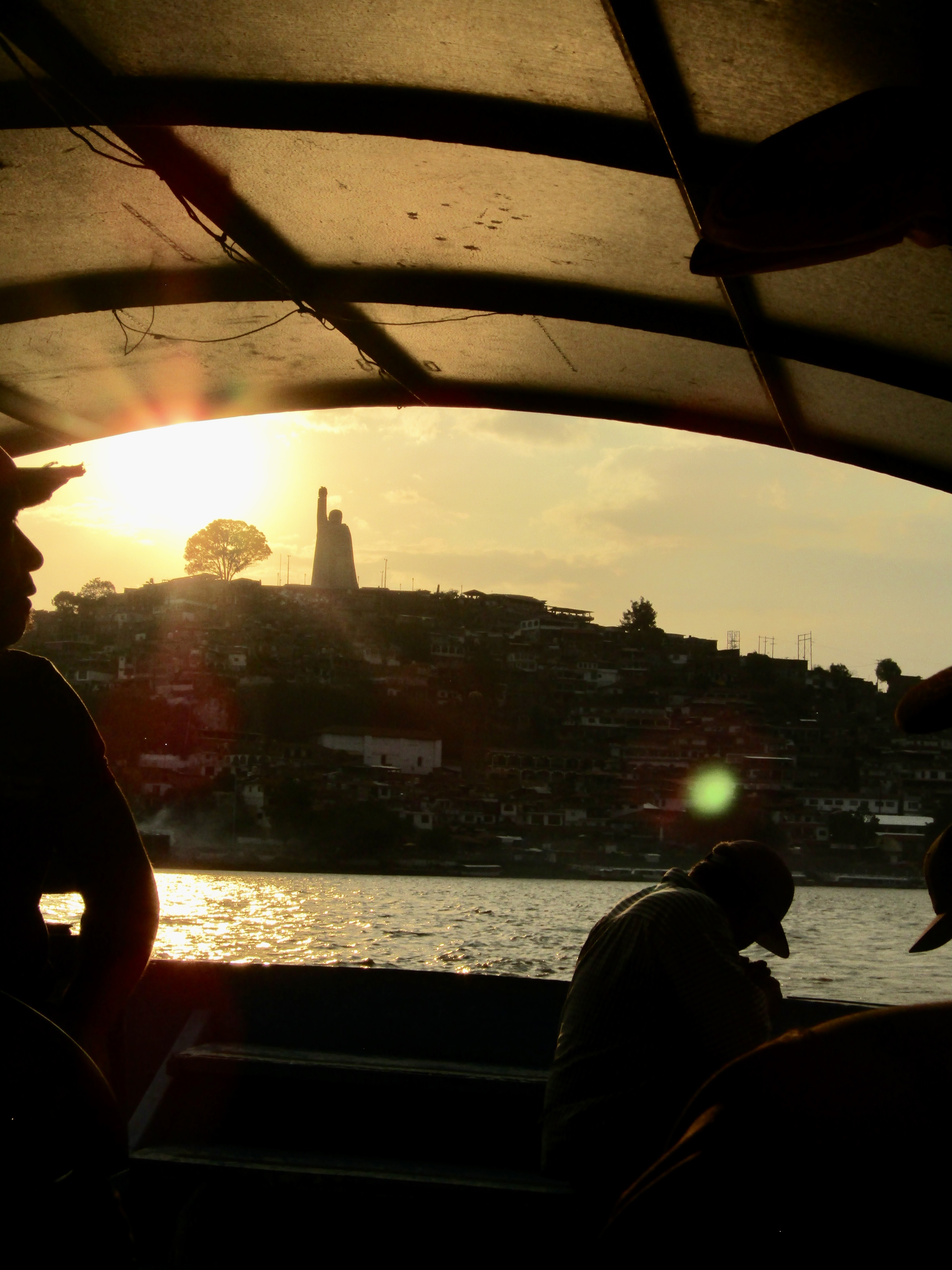 Sunset through boat window